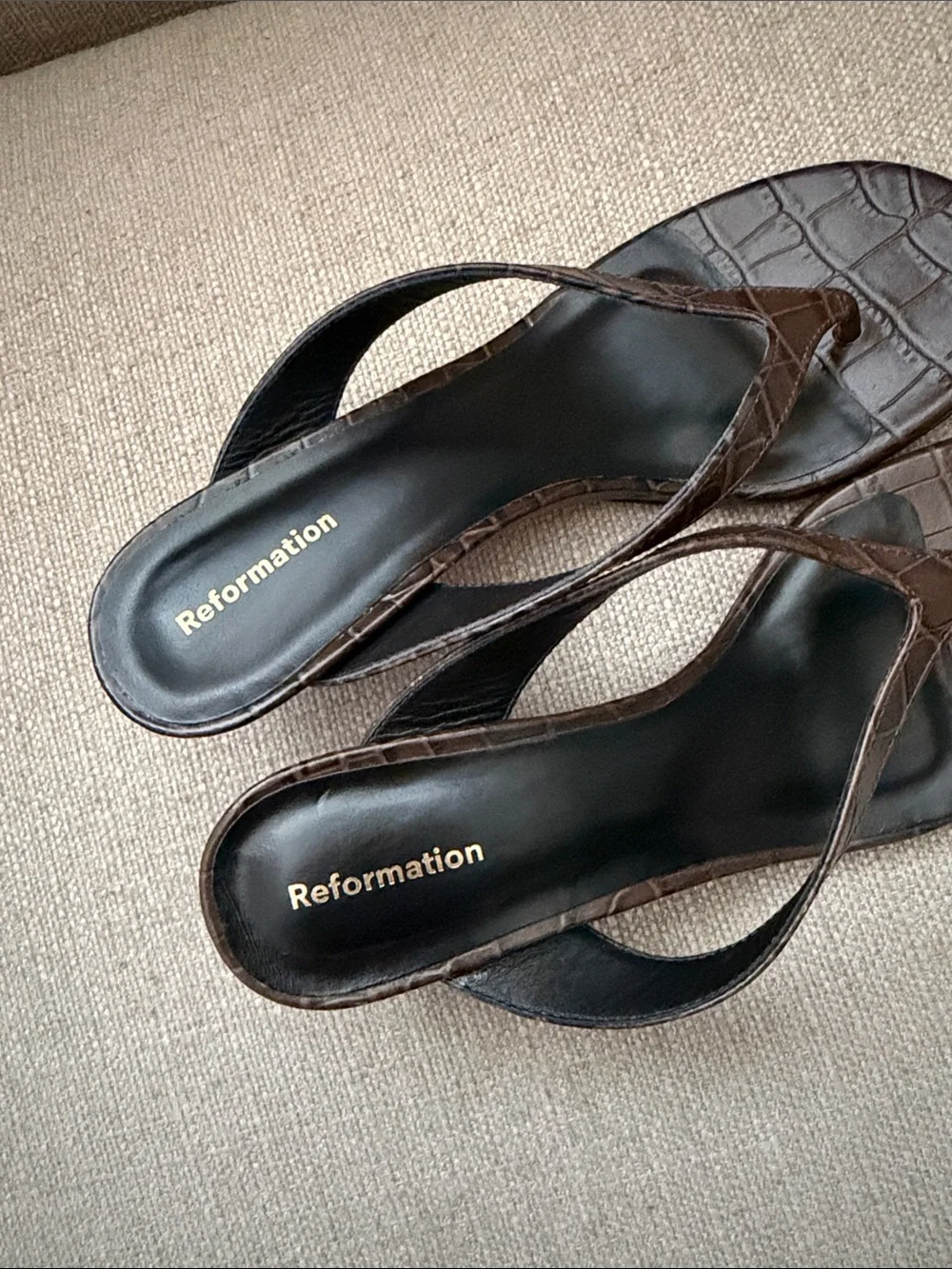 NEW! Reformation Sophie Brown Croc Heeled Sandal Size 6.5
